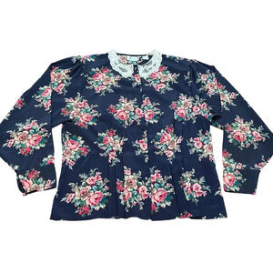Vintage JdP Originals Navy Floral Peter Pan Blouse Size 14